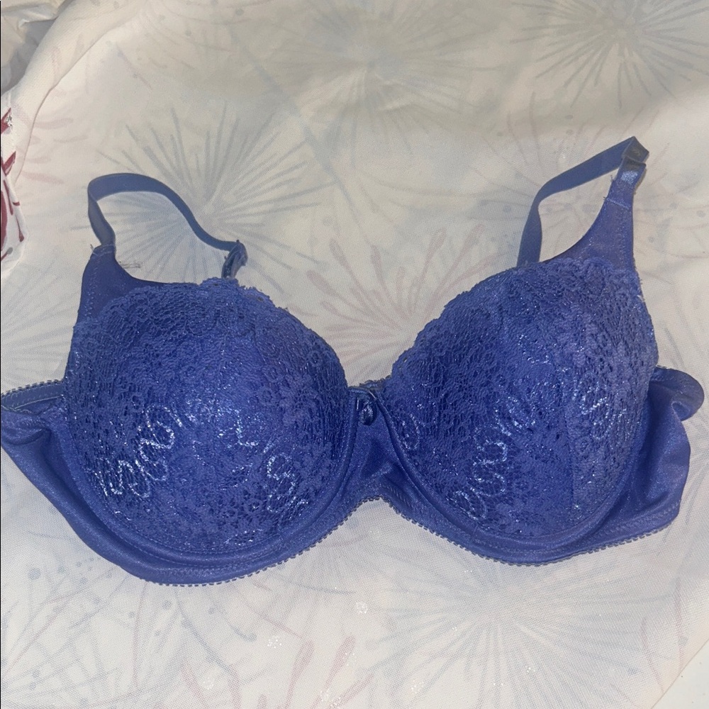 Blue Lace Underwire Bra with Adjustable Straps